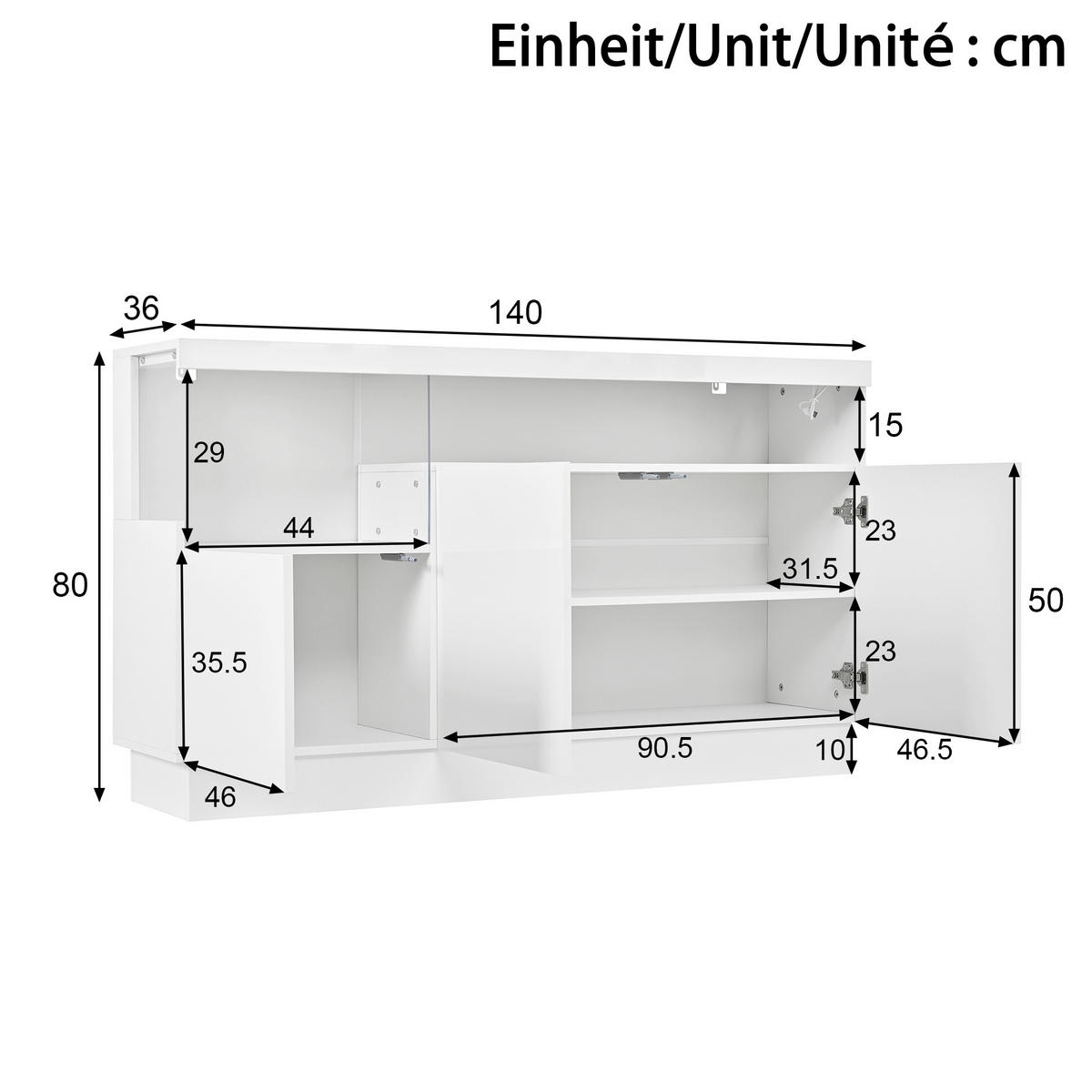 SIDEBOARD LED APP Acrylfach Aufbewahrungsschrank Modern Weiß - Weiß, Holzwerkstoff (140/80/36cm) - FLIEKS