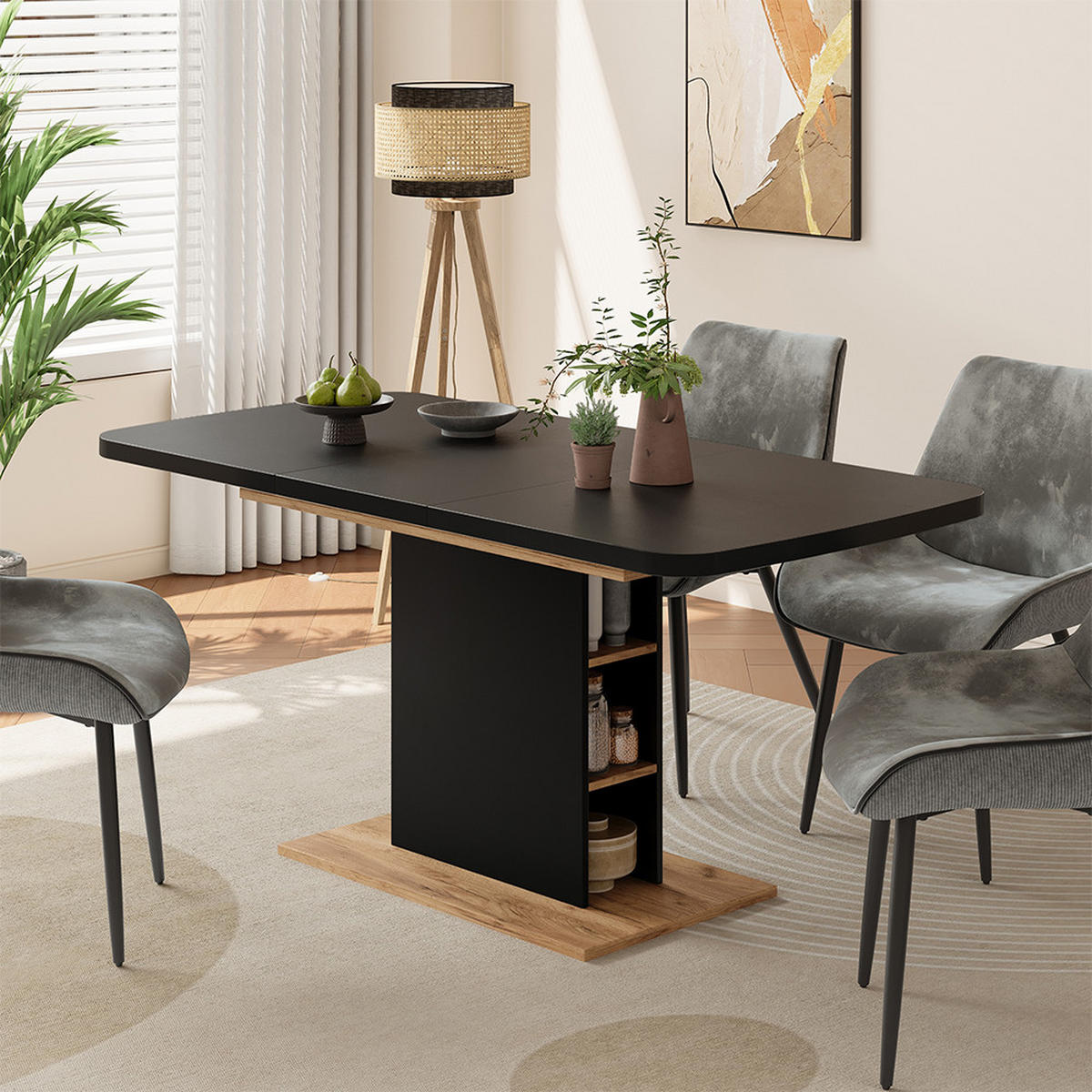 ROZKLÁDACÍ JÍDELNÍ STŮL Fenaro Černý/zlatý dub - medově dubová/černá, kompozitní dřevo (80/120/77.3cm) - Vicco