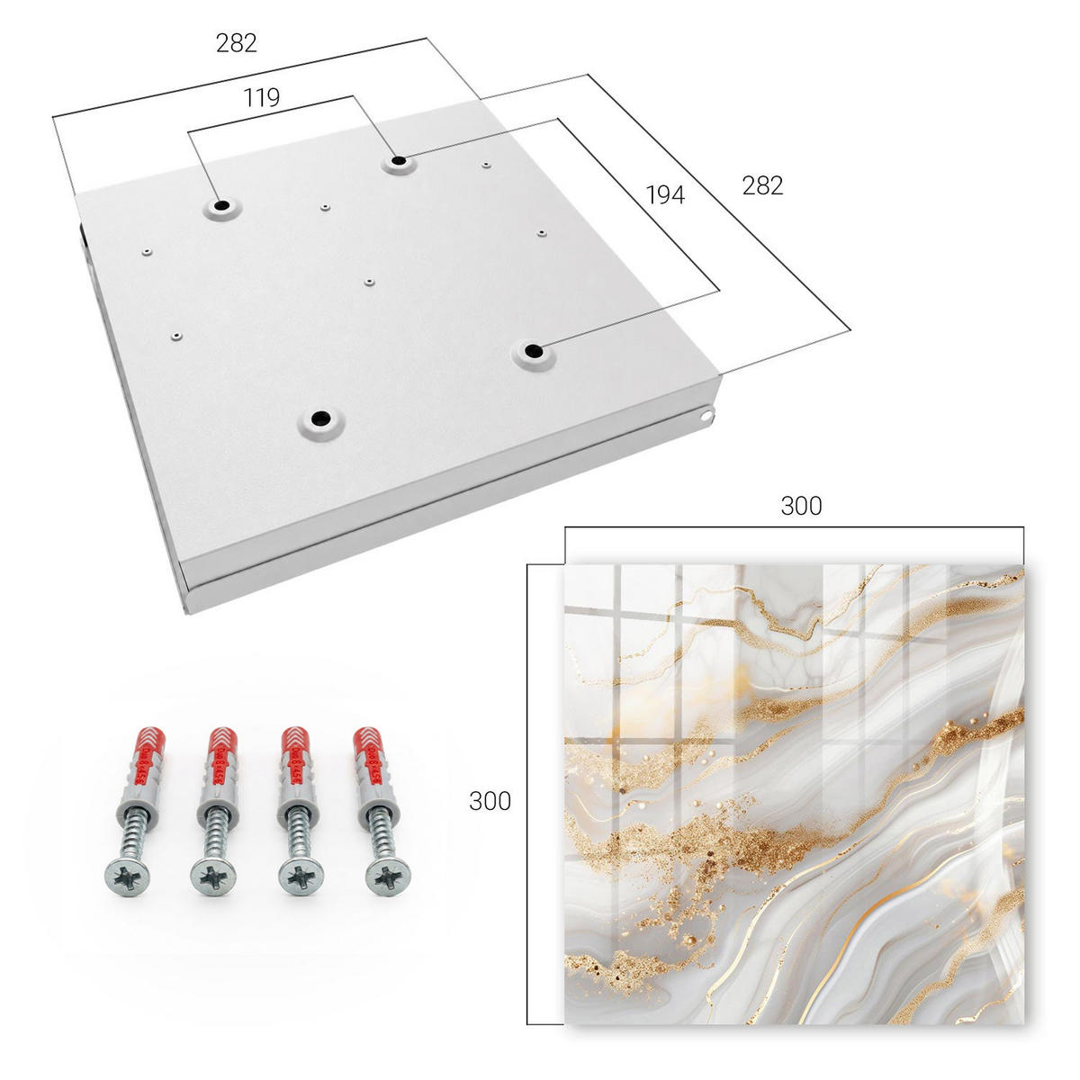 SCHLÜSSELBOX Weiß 30x30 cm – Türöffnung nach rechts - Abstrakte Eleganz - Weiß, Metall (30/30/5cm) - TULUP