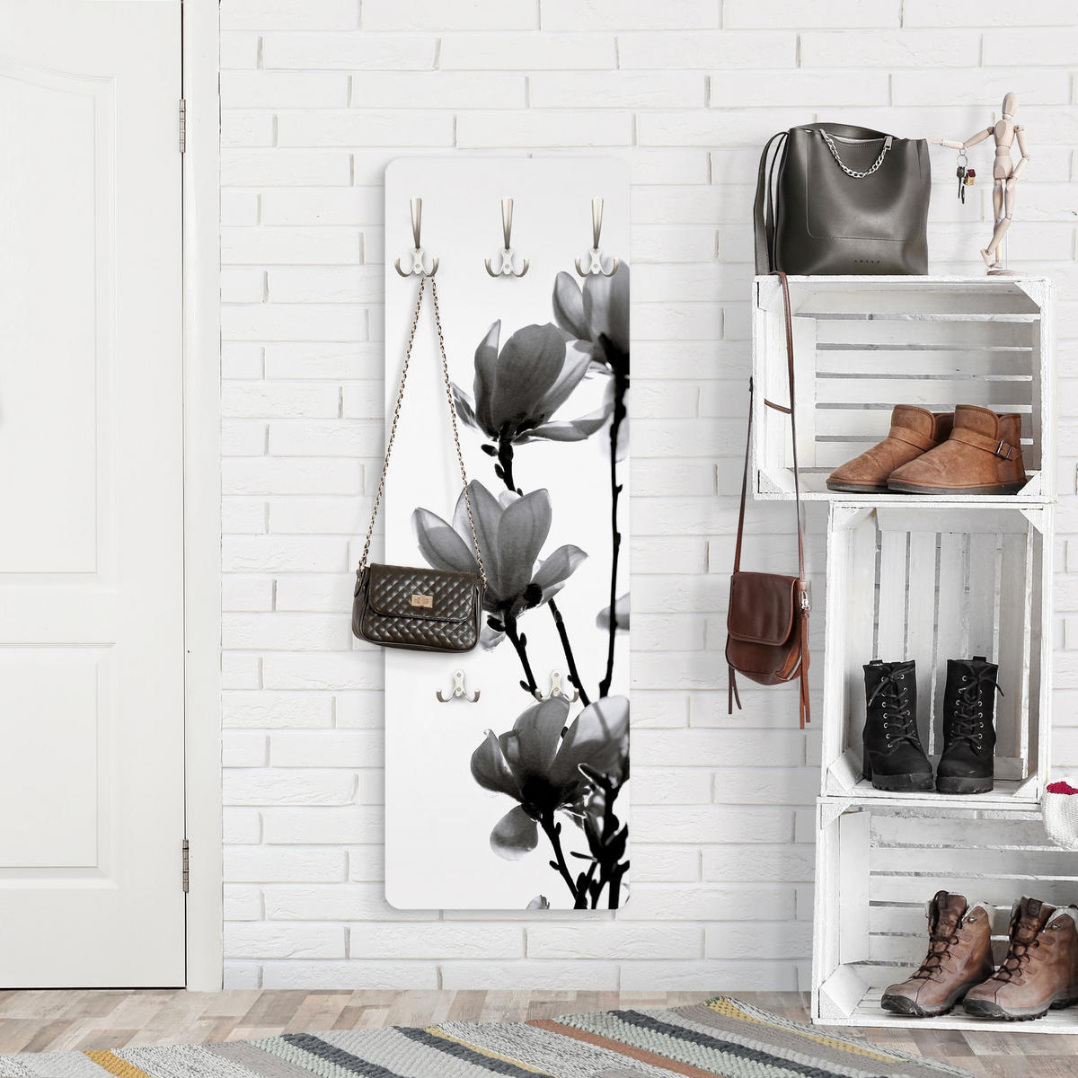 WANDGARDEROBE - Frühlingsbote Magnolie Schwarz, Weiß 34/105 cm - Schwarz, Holzwerkstoff (34/105/1.6cm) - Bilderwelten