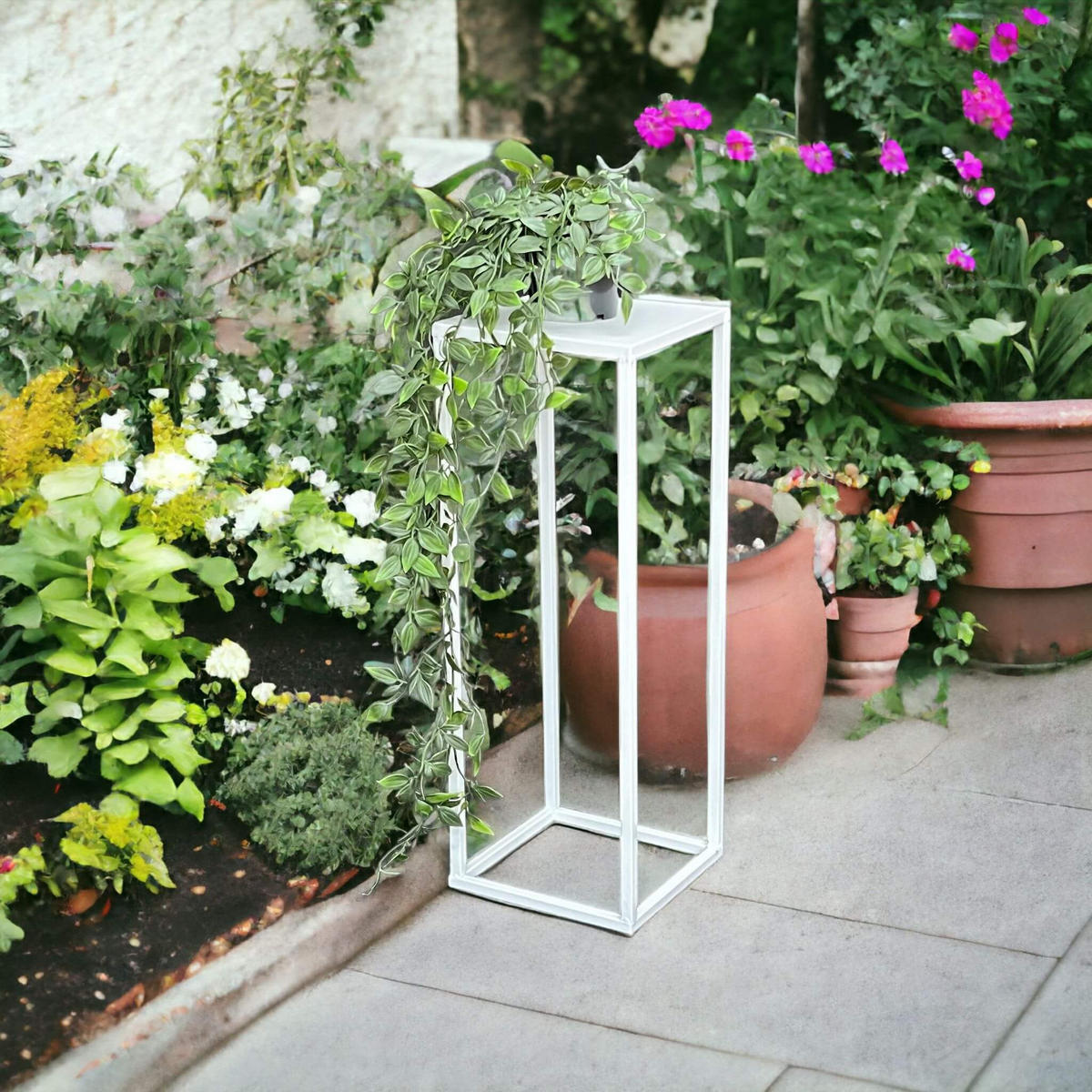 BLUMENHOCKER Metall Weiß Eckig 50 cm - Weiß, Metall (18/50/18cm) - DanDiBo