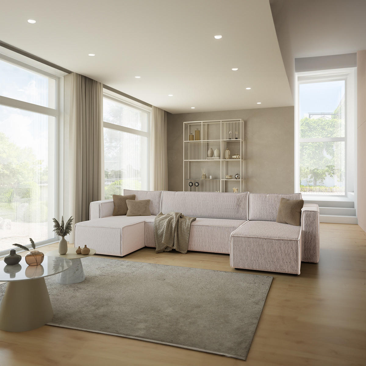 PANORAMASOFA Ezekiel 5 Sitzplätze Weiß - Weiß, Holz (309/73/145cm) - Petits-meubles