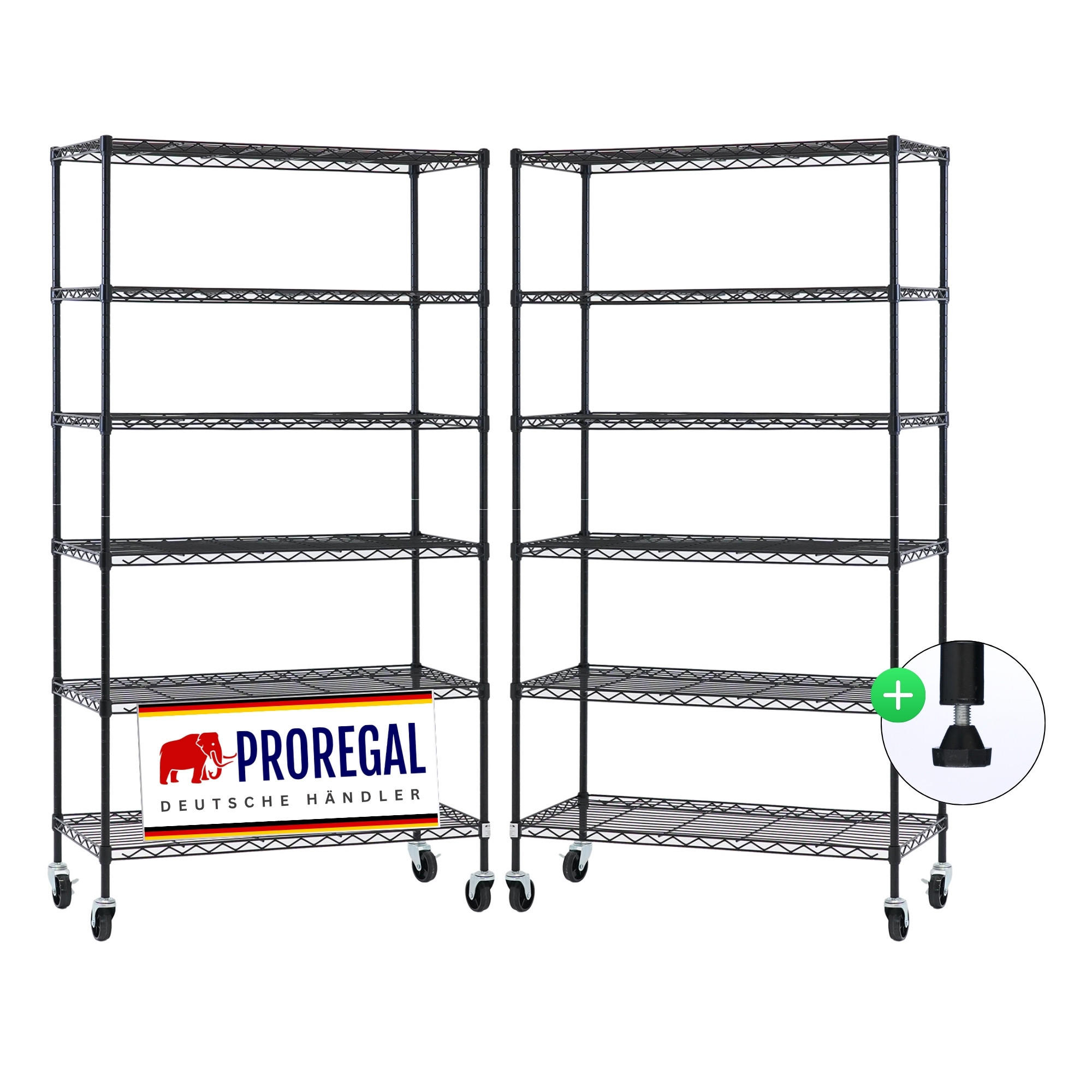 GITTERREGAL 2er - Set HADES mit Rollen & 6 Gitterböden Metall 160x90x40cm Schwarz - Schwarz, Metall (90/160/40cm) - PROREGAL