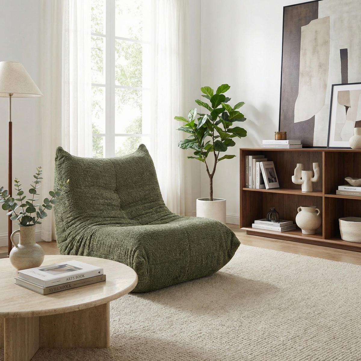 SITZSACK Ergonomischer aus Chenille & Memory-Schaum, Montagefrei - Grün, Textil (94/71/101cm) - Urban Meuble