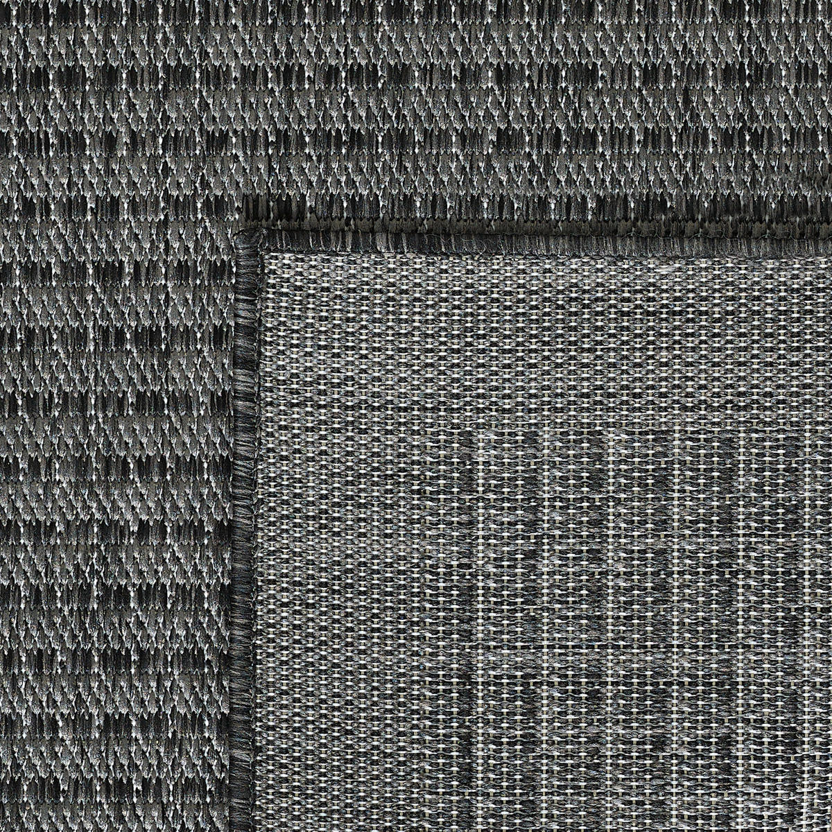 TEPPICH Outdoor Flachgewebe Uni-Farbe Polypropylen Balkon Schwarz Rund 200x200 - Schwarz, Textil (200/200cm) - KADIMA DESIGN