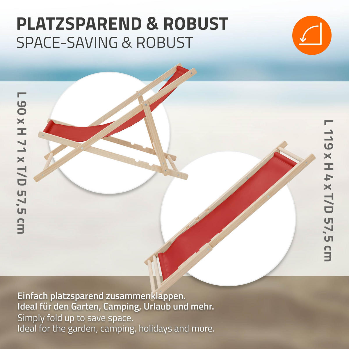 LIEGESTUHL Rot - Rot, Holz (57.5/83/100cm) - ECD-Germany