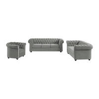COUCHGARNITUR mit Sessel - 6 Personen - Samt, Stoff - Hellgrau - CHESTERFIELD - Hellgrau, Textil (168/72/78cm) - Vente-Unique