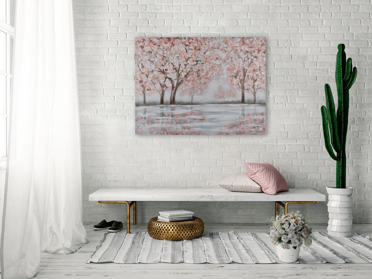 ACRYLBILD HANDGEMALT 100/75 cm - Pink/Grau, Holz/Textil (1.8/75cm) - KUNSTLOFT
