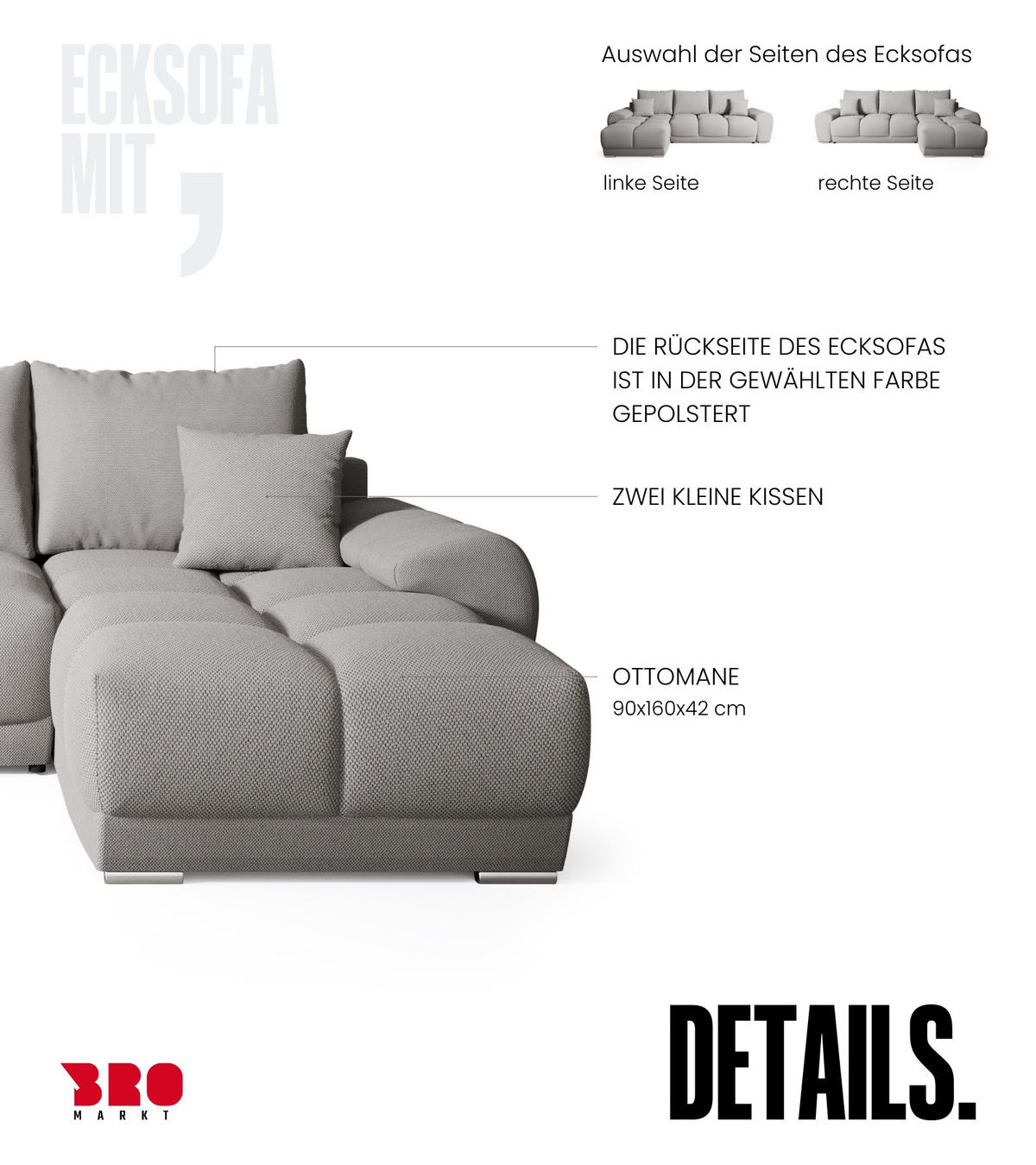 ECKSOFA Nubes mit Schlaffunktion Hellgrau - Silberfarben/Hellgrau, Kunststoff/Textil (290/180cm) - Bromarkt