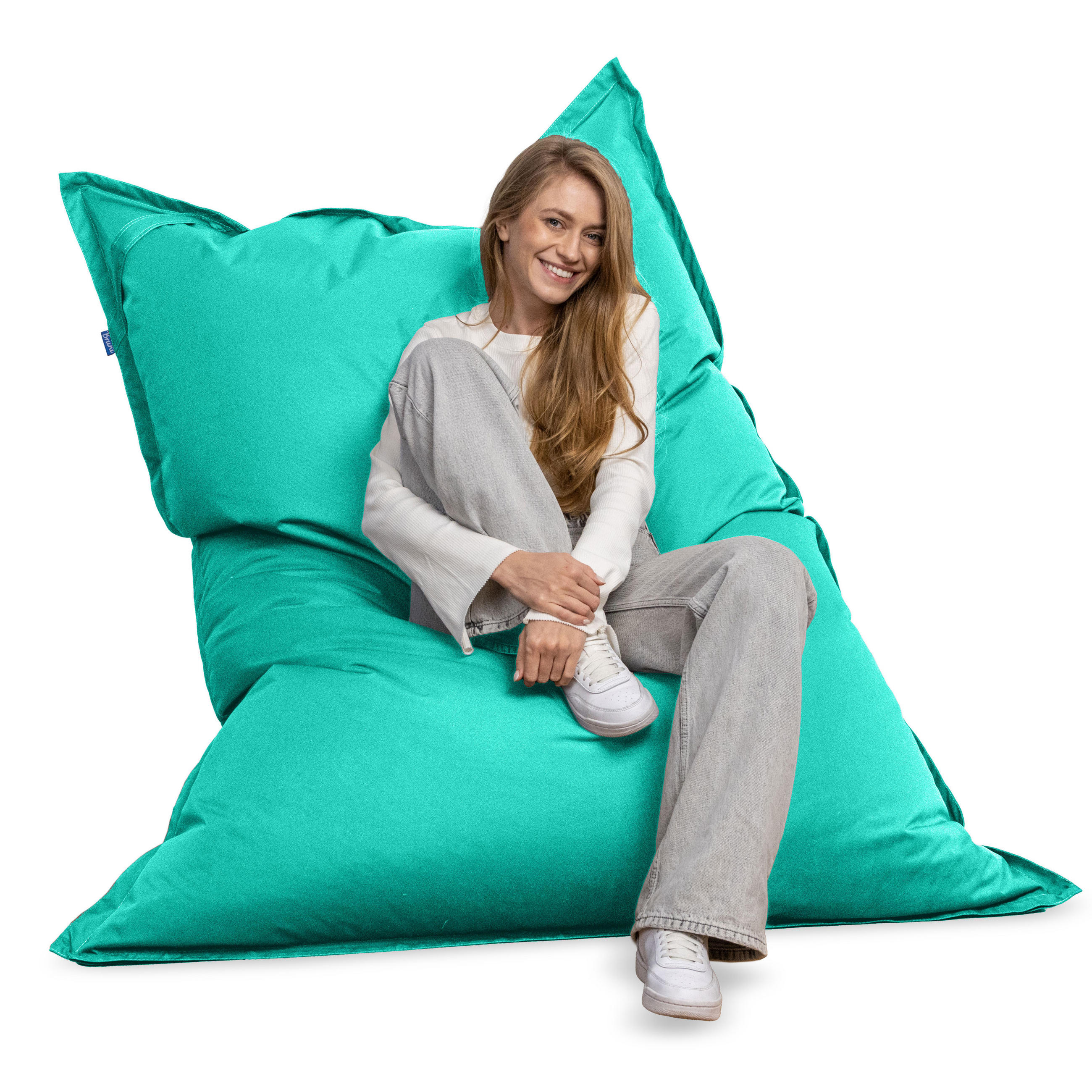 SITZSACK XXL Caree türkis, 140x180cm groß für Outdoor - Türkis, Textil (180/140/30cm) - Bruni