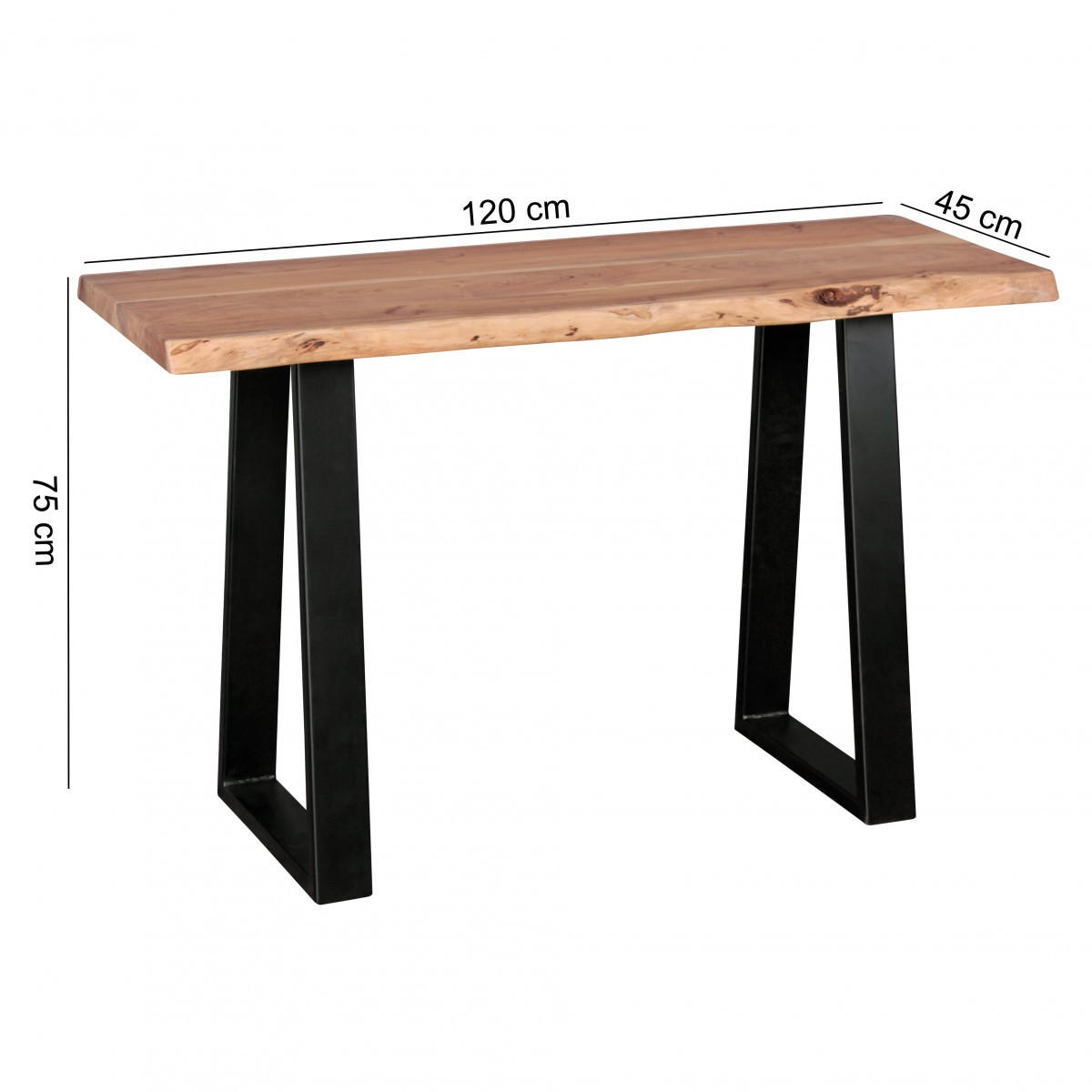KONSOLENTISCH – Akazienholz, Landhausstil, robuste Metallfüße - Beige/Schwarz, Holz/Metall (45/120/75cm) - KADIMA DESIGN
