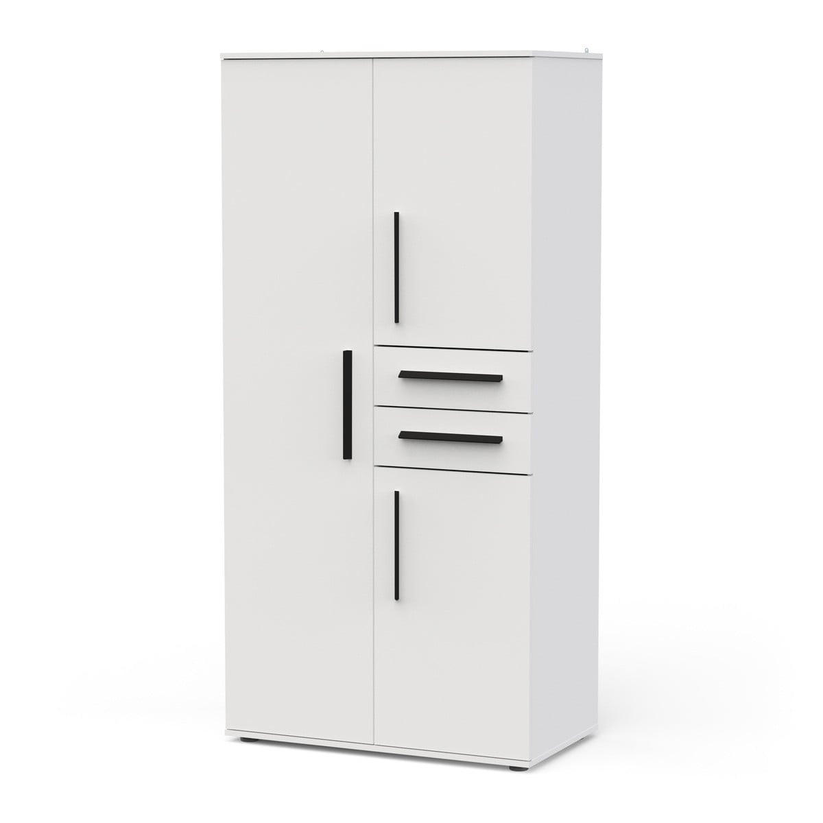 KLEIDERSCHRANK mit 3 Türen und 2 Schubladen in mattweiß 90,4/50/188 cm - Weiß, Holzwerkstoff (50/188/105.9cm) - Calicosy