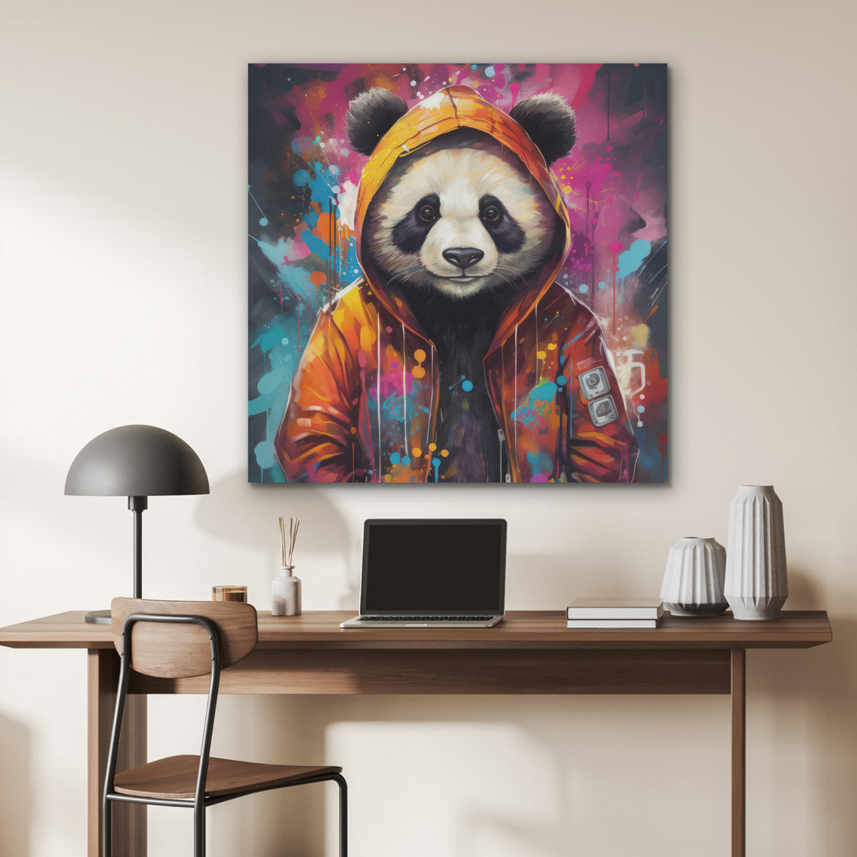 AKUSTIKPANEEL Panda - Jacke - Graffiti - Orange 90x90 cm - Orange, Textil (90/0.9/90cm) - MuchoWow