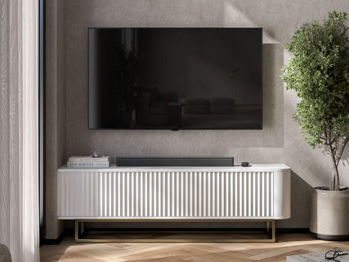 TV STOLÍK Aurora biely matný 140 cm s kovovým rámom - čierna/biela, kov/kompozitné drevo (140/44/35cm) - Meble Lindner