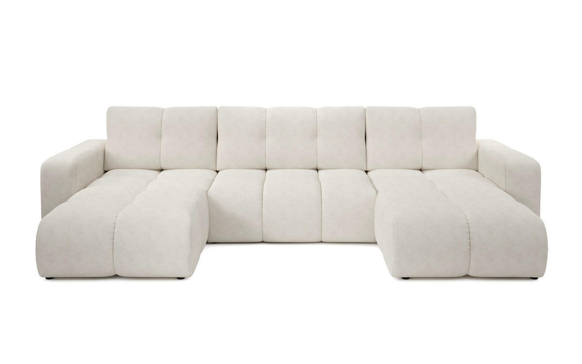 WOHNLANDSCHAFT DUCA U Beige Jersey mit Schlaffunktion - Beige, Holz (359/88/177cm) - MASSENO