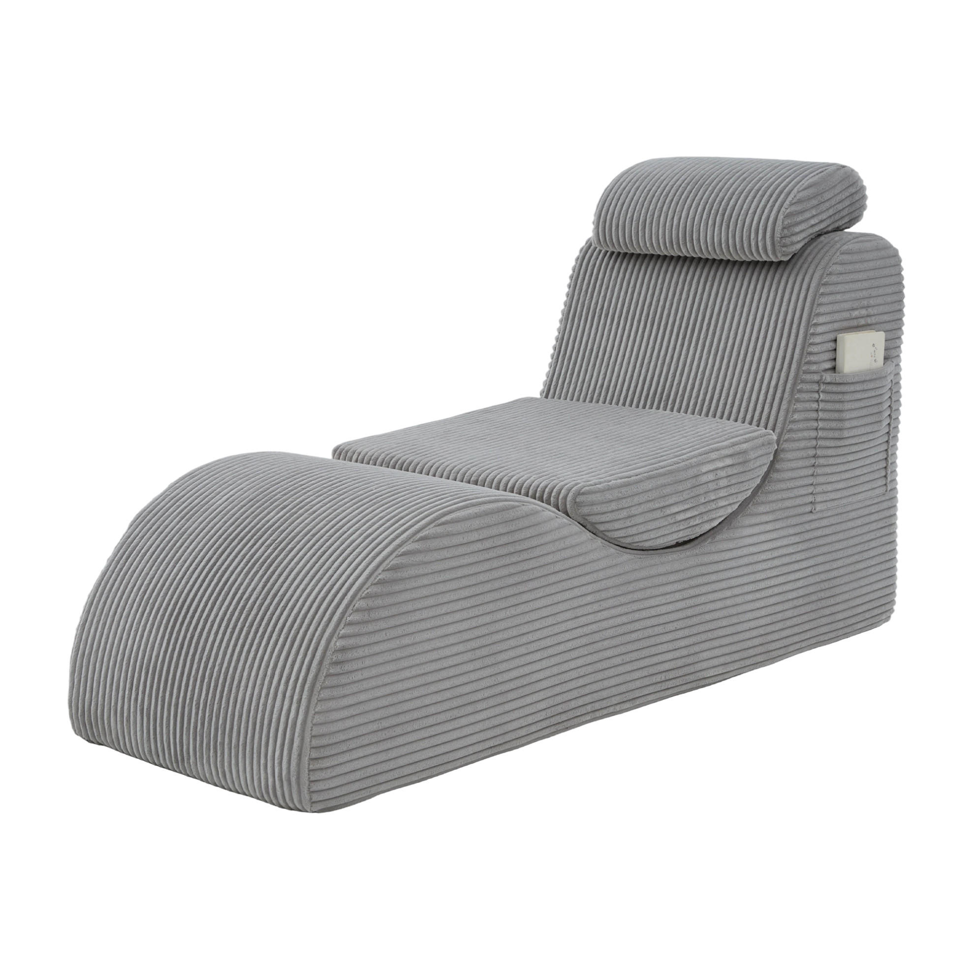 RELAXSESSEL 160/66/90 cm hellgrau aus Cordstoff mit Seitentasche - Hellgrau, Textil (66/90/160cm) - OKWISH