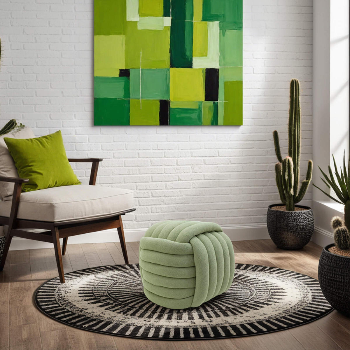 POUF Grün 50/50/45 cm - Olivgrün, Textil (50/45/50cm) - Mobili Rebecca