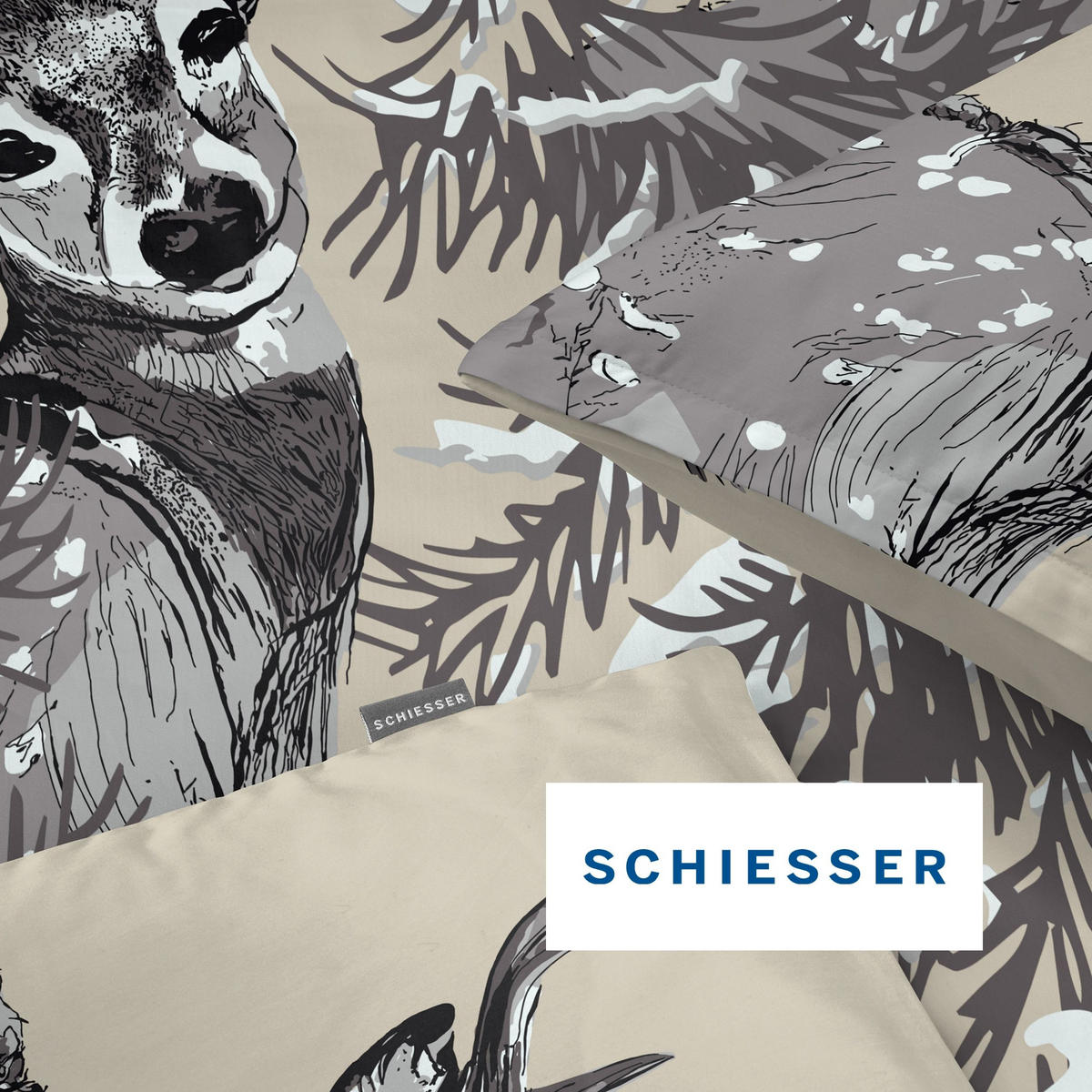 BETTWÄSCHESET Holi - Feinbiber - 2-teilig - 135x200 cm - Grau - Grau, Textil (135/200cm) - SCHIESSER