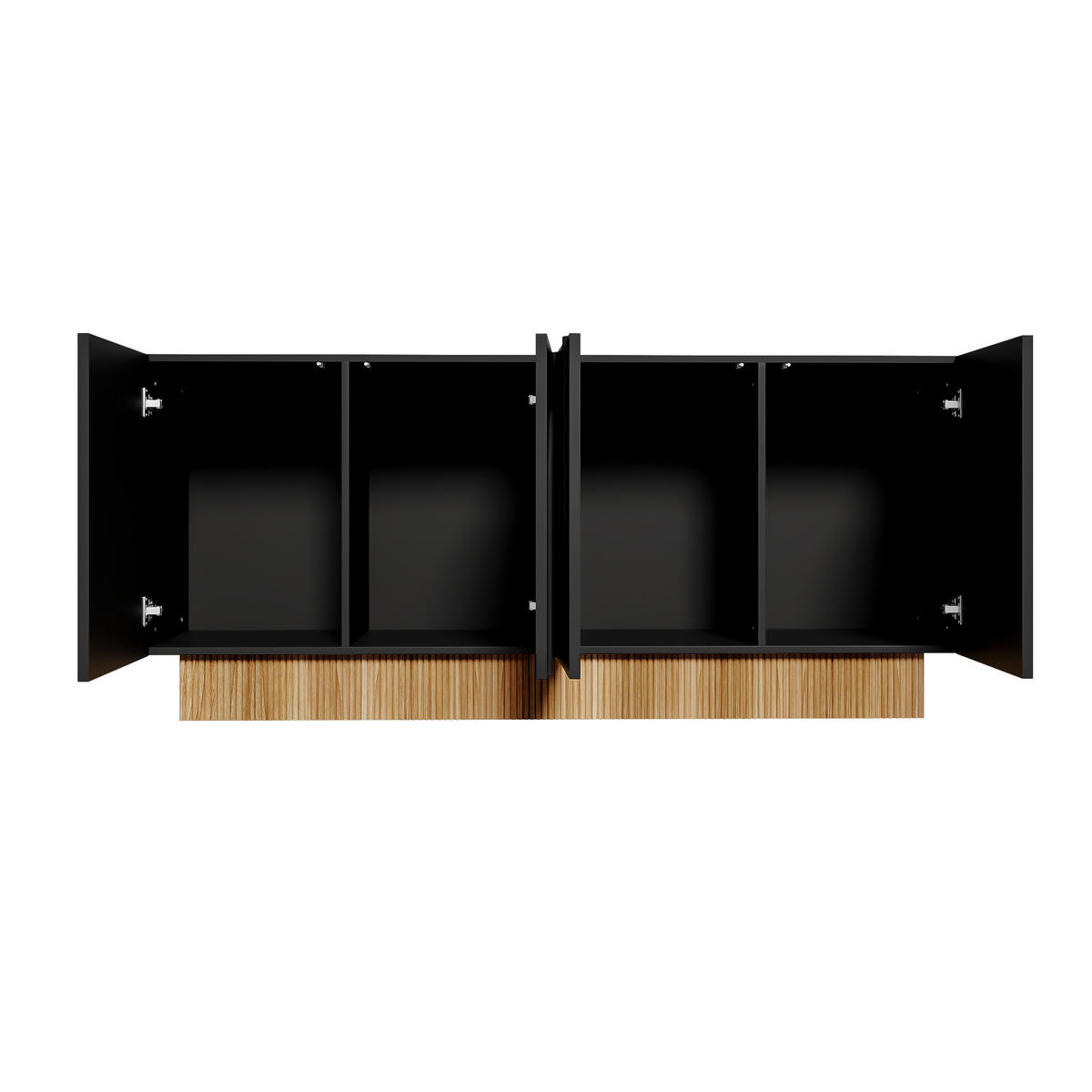 SIDEBOARD in Schwarz Kommode mit 4 Türen, großem Stauraum und U-Form-Design für Wohnzimmer und Essbereich,B160/T38/H75cm - Schwarz/Naturfarben, Holzwerkstoff/Metall (160/38/75cm) - STILVORA