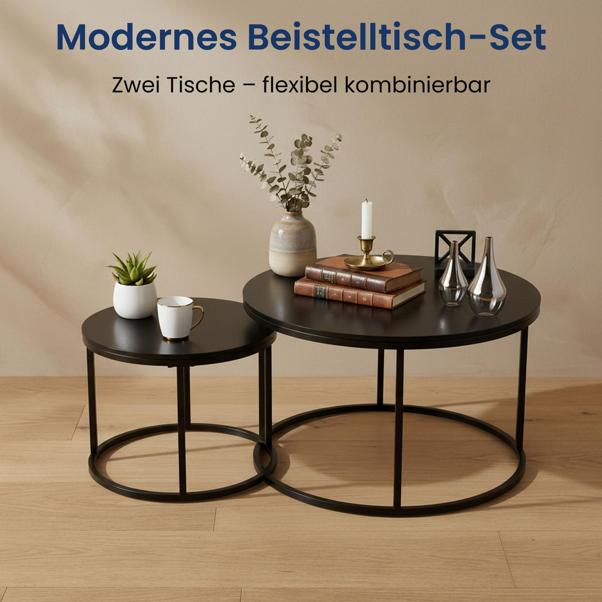 COUCHTISCH 2er Set rund schwarz - Schwarz, Holzwerkstoff (70/70/42.5cm) - Home Collective