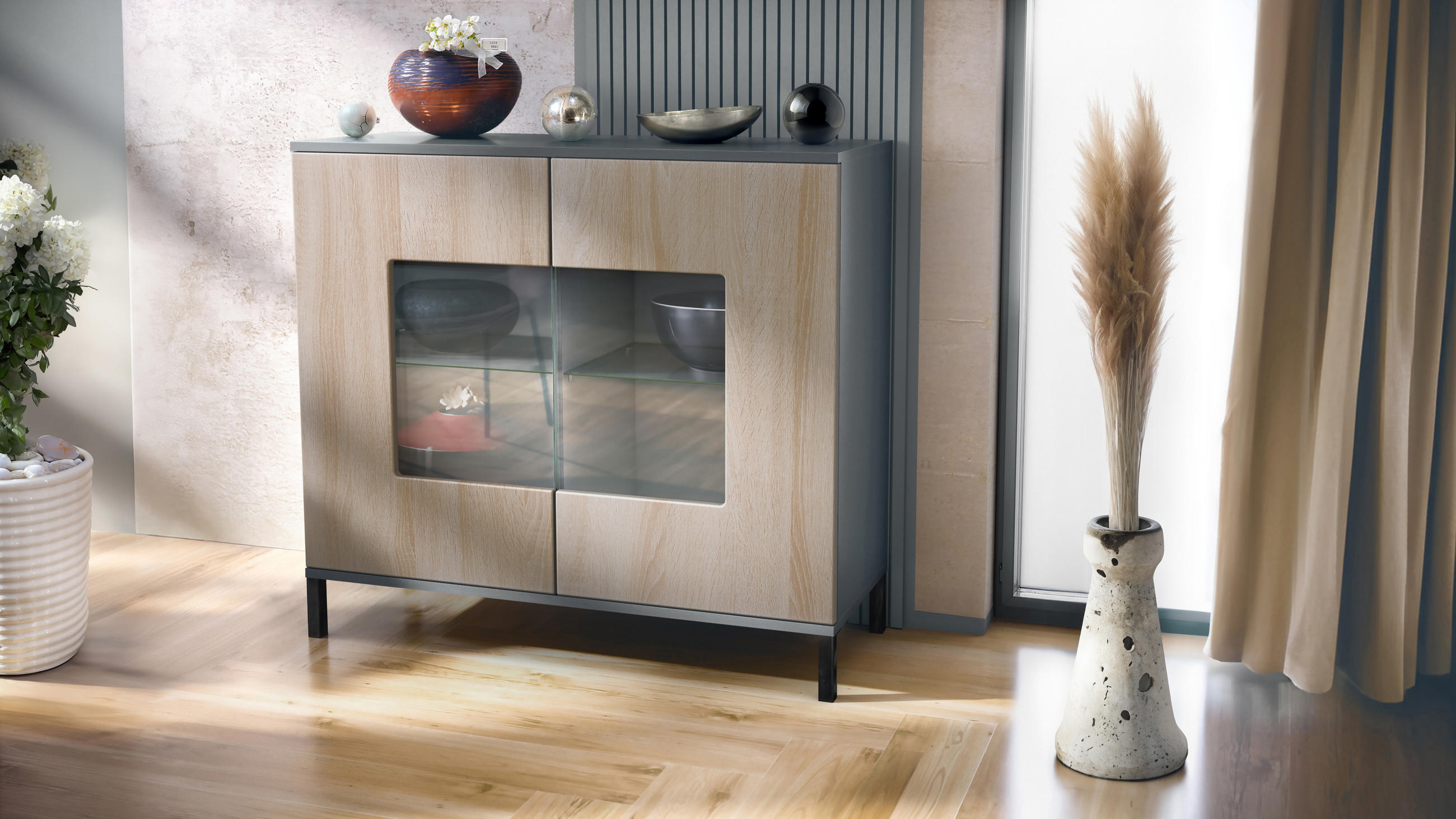 KOMMODE Grömitz Eiche sägerau - Eiche San Remo, Holzwerkstoff (92.5/83.5/35cm) - Vladon