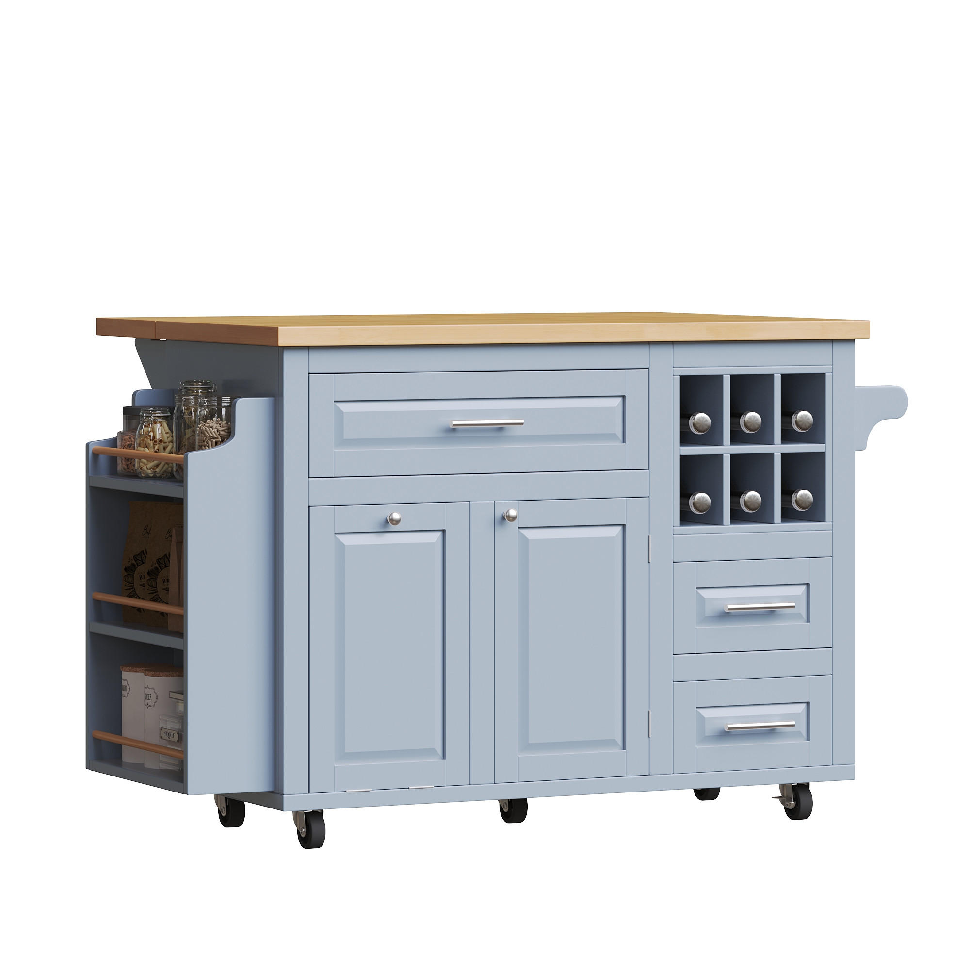 KÜCHENINSEL Schubladen Weinkorb Snackregal - Blau, Holzwerkstoff (143/91/75cm) - FLIEKS