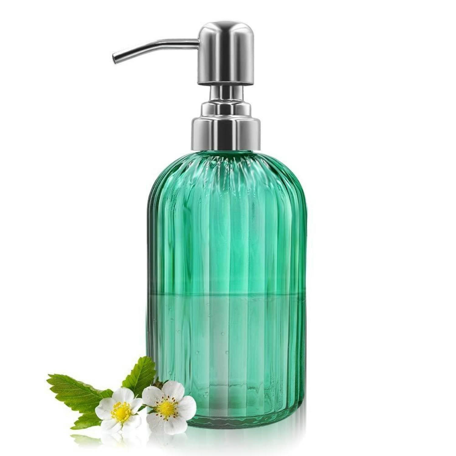 SEIFENSPENDER Glas Grün mit Edelstahlpumpe - Grün, Glas (6.6/18.5/6.6cm)
