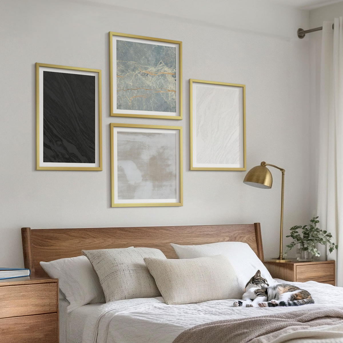 WANDBILDER 4er Set - 50x50 cm & 40x60 cm Goldrahmen - Steintexturen - Goldfarben, Kunststoff (50/50cm) - ArtPrintCave
