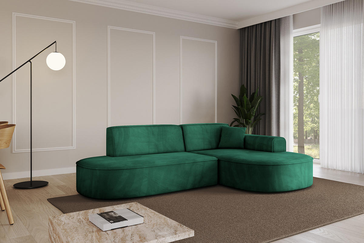 ECKSOFA Ottomane Rechts MARI-L1 - 243x171x79 cm Grün Velours - Schwarz/Grün, Holzwerkstoff/Kunststoff (171/243cm) - ALTDECOR