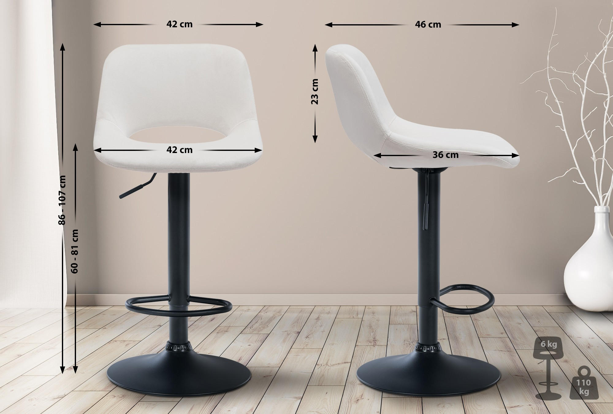 Thumbnail - CLP Barhocker, Creme, Textil, 42x86x46 cm, Esszimmer, Barmöbel, Barhocker