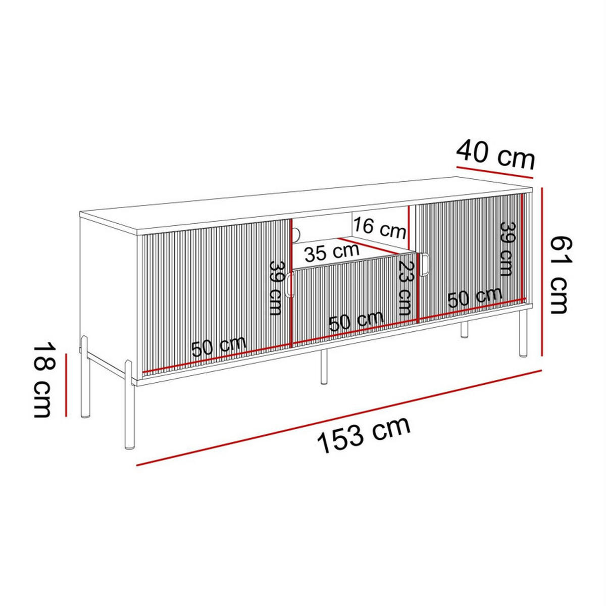 TV Rack DALIA 155 cm - Goldfarben/Schwarz, Holzwerkstoff (155/58/40cm) - Lookway