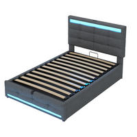 STAURAUMBETT 90/200 cm DE-01576, in Grau, mit LED, USB und Hydraulik - Grau, Metall (90/200cm) - ComfortXL