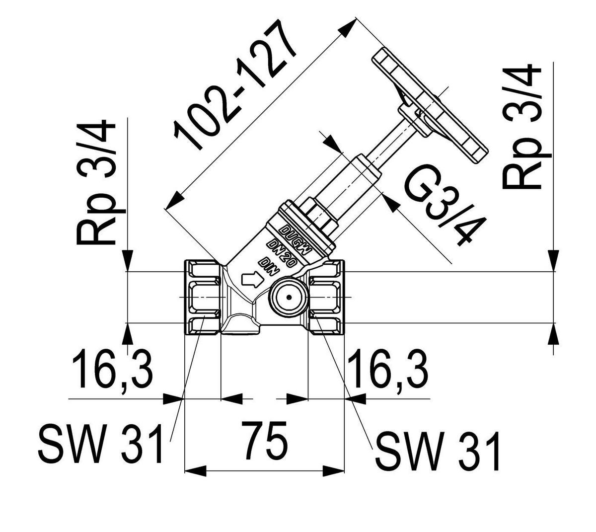FREISTROMVENTIL, MUFFENANSCHL. O.E.,ST.SP.,DN20,3/4",PR-MS,DVGW - Schwarz, Metall (10/18/30cm) - Schlösser Armaturen