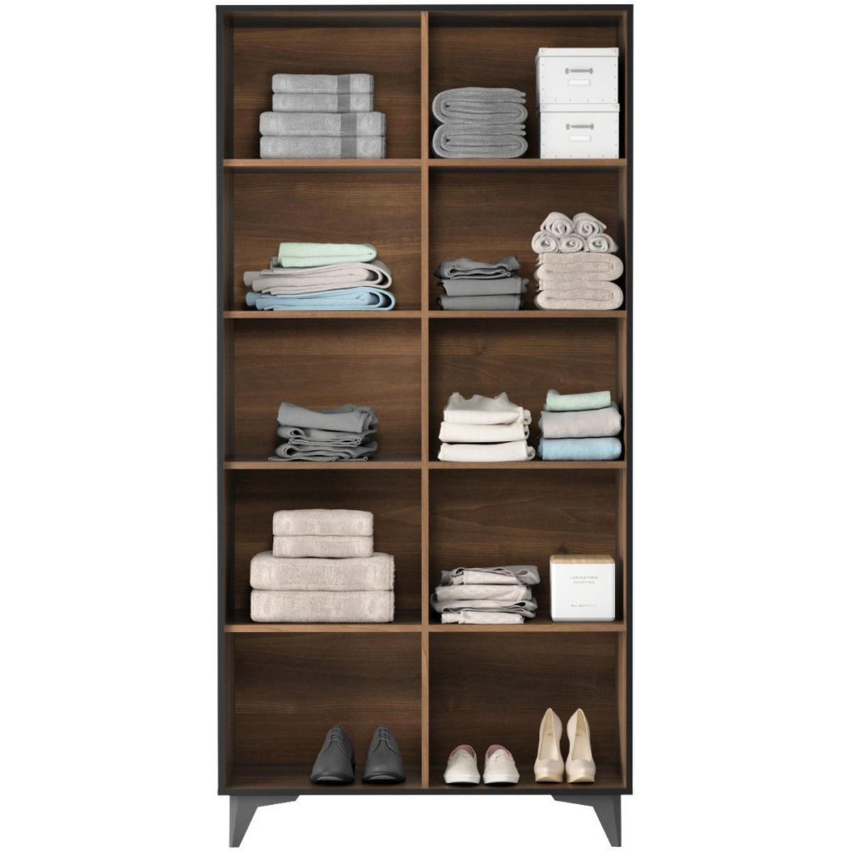 DREHTÜRENSCHRANK Felia mit 4 Türen, 90 cm - Walnussfarben/Schwarz, Holzwerkstoff (90/185/40cm) - Beautysofa