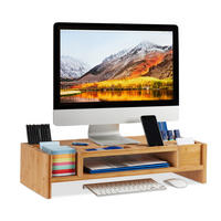 MONITORSTÄNDER Natur Bambus mit Staufächern 65 cm - Hellbraun, Holz (28/65/15cm) - Relaxdays