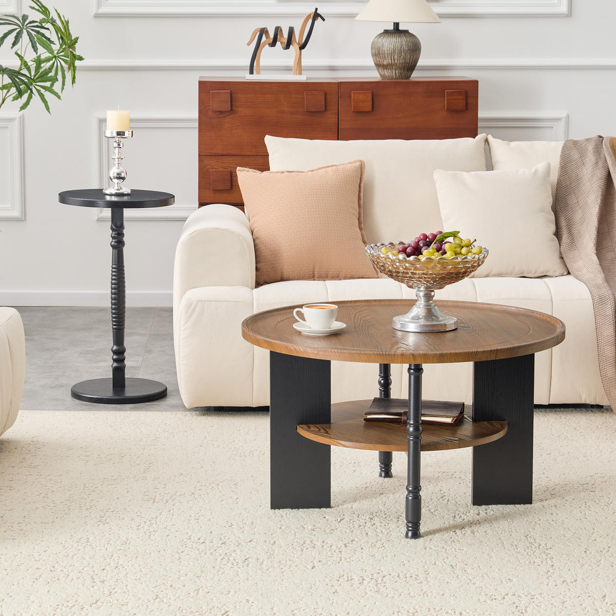 COUCHTISCH-SET Walnuss/Schwarz 2er-Set - Walnussfarben, Holzwerkstoff (80/80/47cm) - PANGIVO