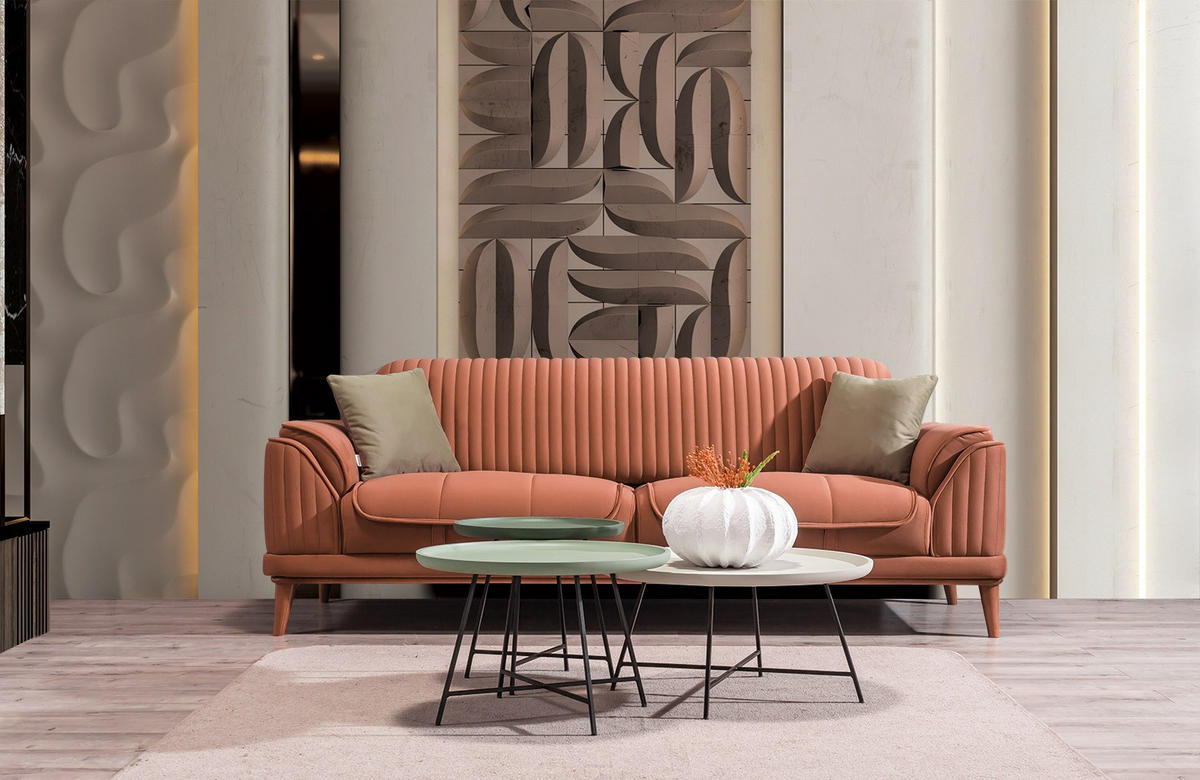 3 Sitzer SOFA Bond Samt Terracotta - Terracotta, Holz/Textil (230/85/100cm) - Villa Möbel