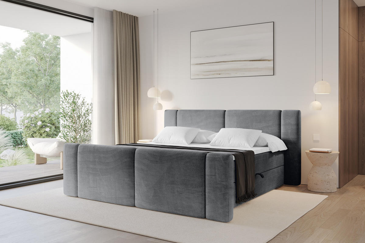 BOXBETT mit Matratze H4 - EVON Zanozek - 140x200 cm Dunkelgrau - Graphitfarben, Holzwerkstoff (140/200cm) - ALTDECOR
