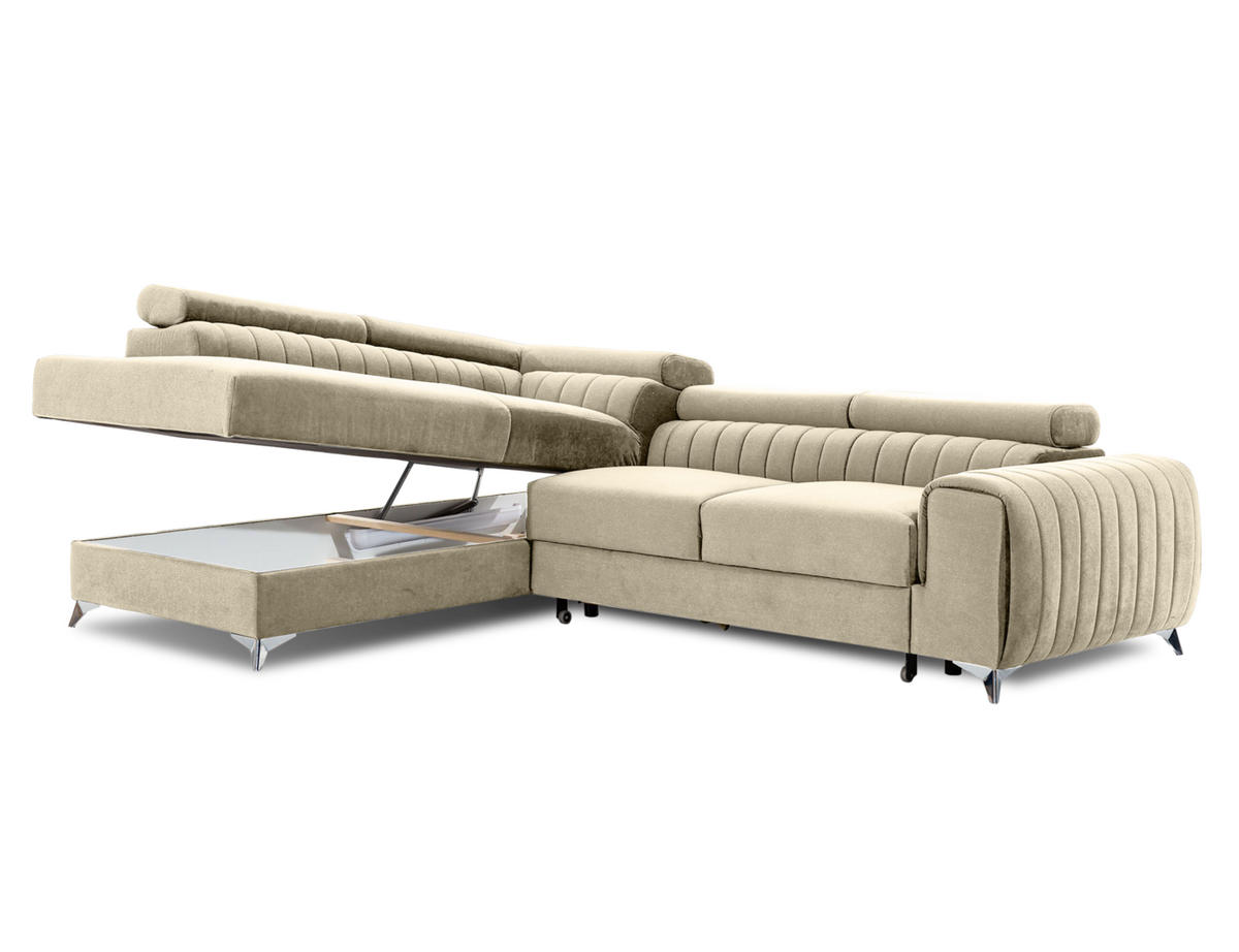 ECKSOFA Laurence mit Schlaffunktion & Bettkasten – 278 x 205 cm, verstellbare Kopfstützen - Beige, Kunststoff (278/205cm) - Wohnideebilder
