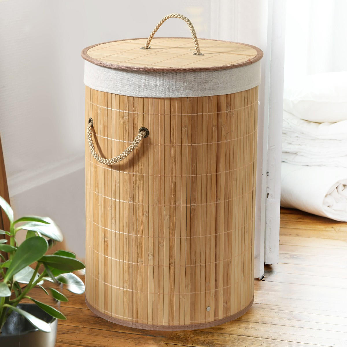 WÃ„SCHEKORB aus bambus 60l 40/40/50 cm - Apfelbaumfarben, Holz (40/50/42cm) - Calicosy