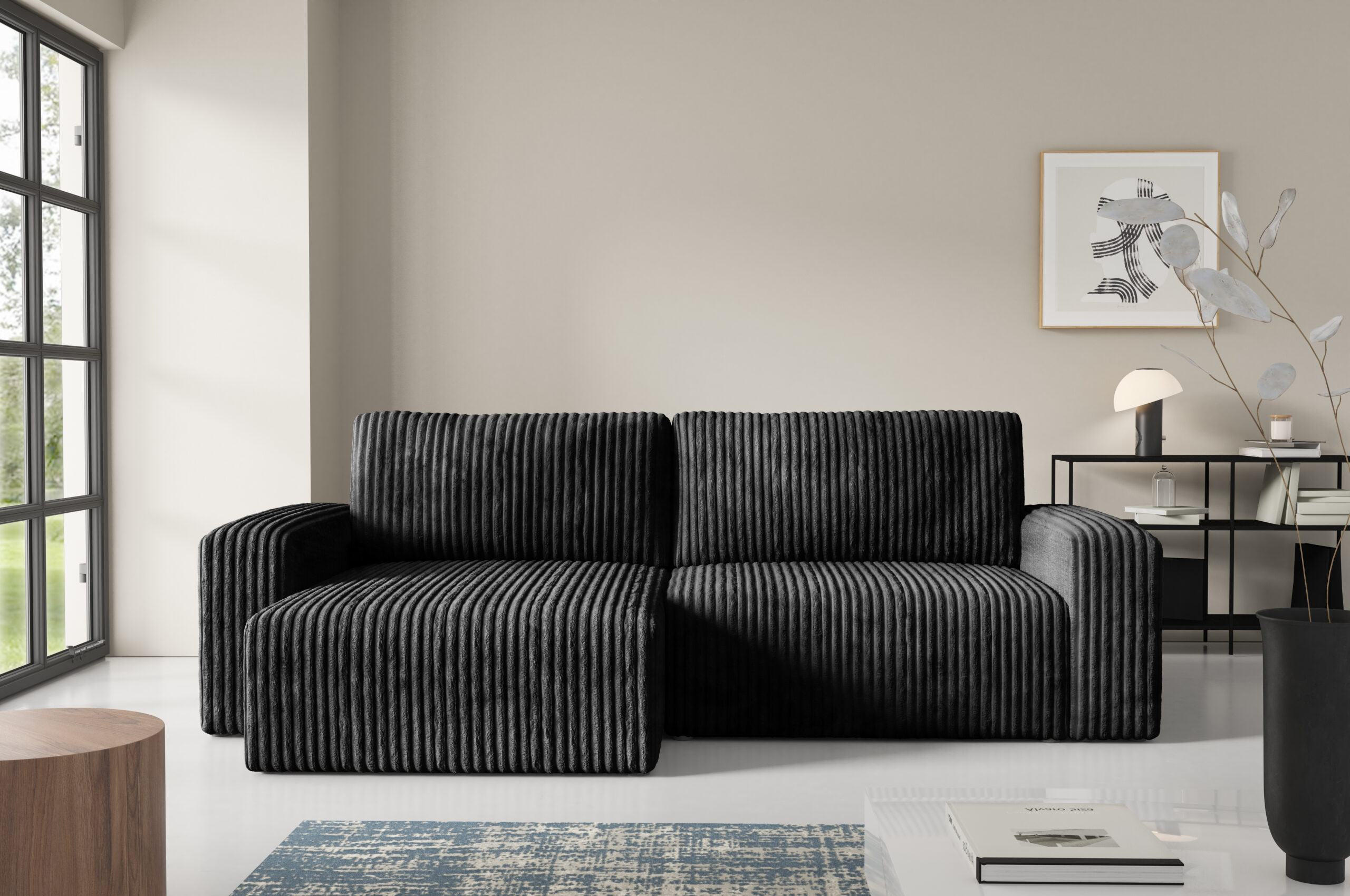 ECKSOFA mit Schlaffunktion Cord Schwarz - Schwarz, Textil (244/149cm) - Furnisell