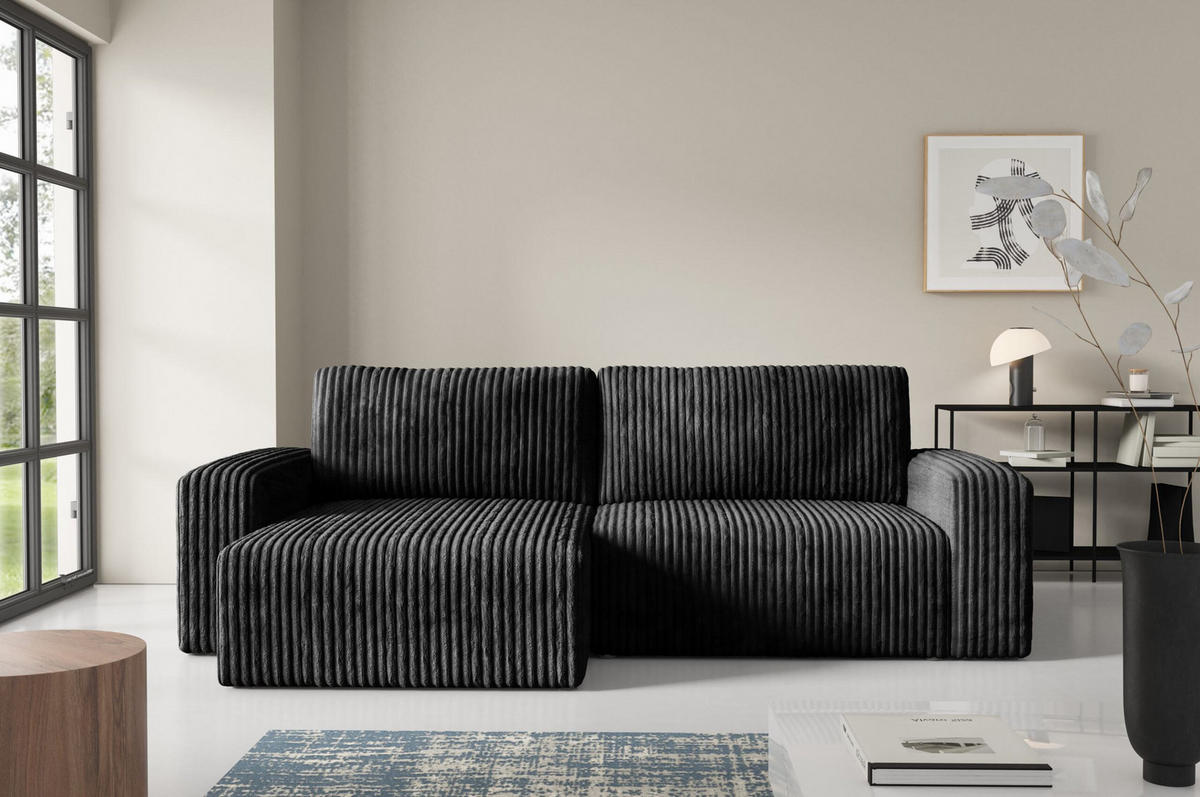 ECKSOFA mit Schlaffunktion Cord Schwarz - Schwarz, Textil (244/149cm) - Furnisell