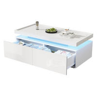COUCHTISCH aus Spanplatte 95x45x35 cm in Weiß mit LED-Beleuchtung - Weiß, Holzwerkstoff (95/45/35cm) - Modfu