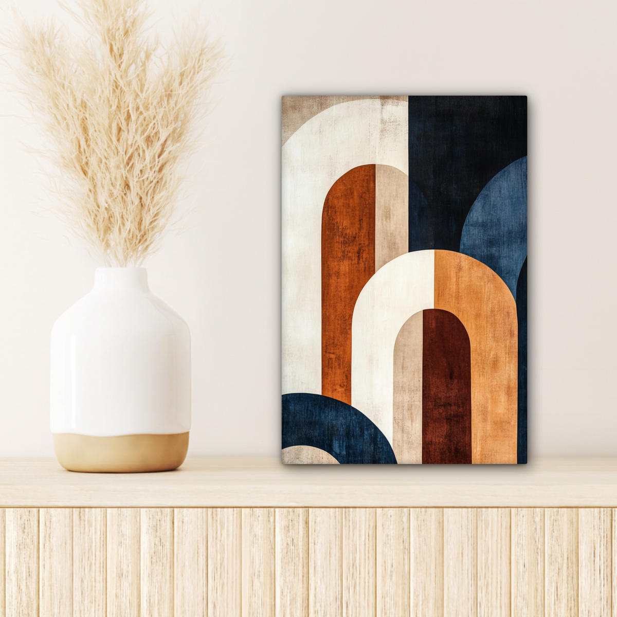 LEINWANDBILD Abstrakt - Formen - Dunkelblau 20x30 cm - Cognac, Textil (20/30cm) - MuchoWow