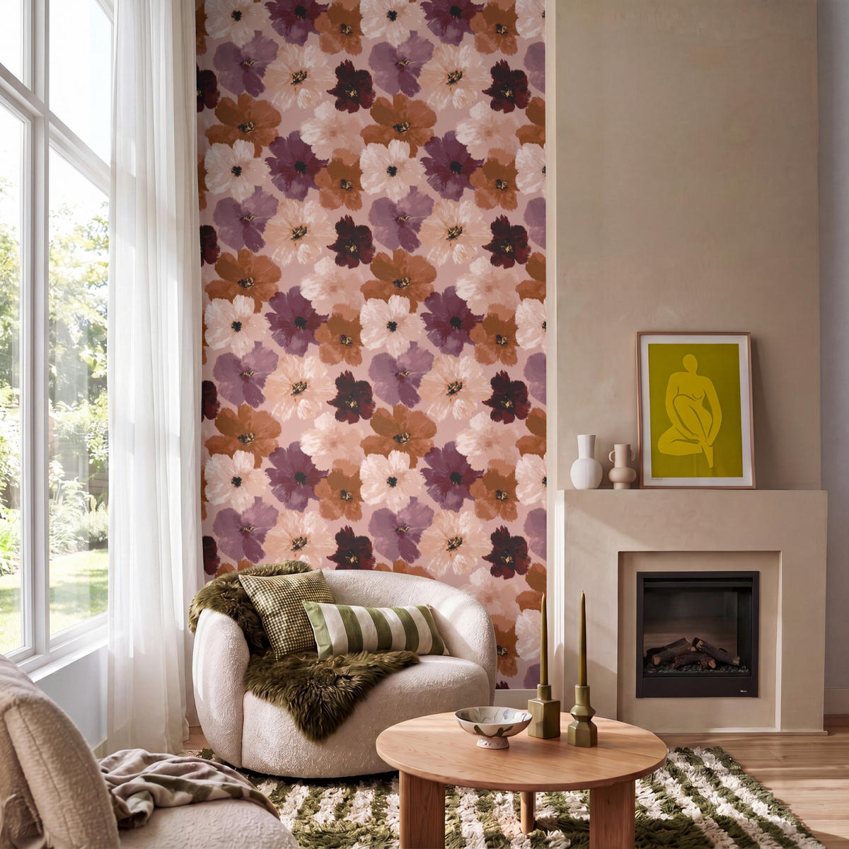 TAPETE - Blumen - Abstrakt - Erdtöne - 120x240 cm - Multicolor, Papier (120/240cm) - OnlyWow
