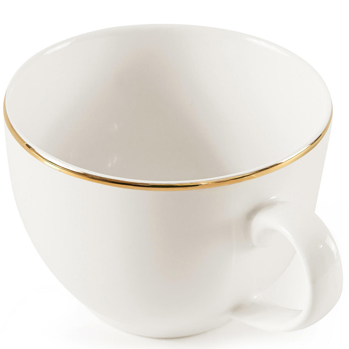 KAFFEETASSEN- MIT UNTERTASSEN-SET AD BELLA, 12-tlg - Ecru/Goldfarben, Keramik (15/8/15cm) - KONSIMO®