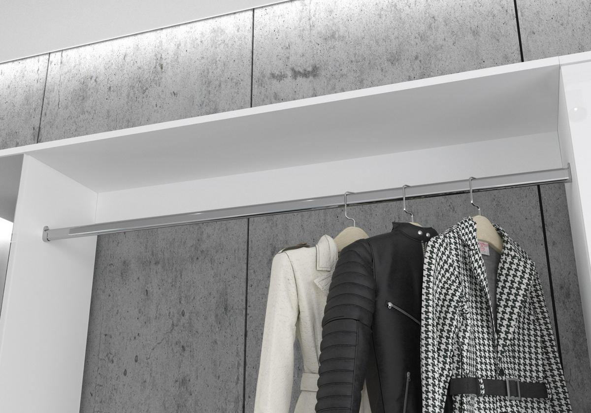 GARDEROBENSCHRANK weiß Hochglanz 213 cm mit Spiegel, Flurgarderobe - Chromfarben/Weiß Hochglanz, Glas/Holzwerkstoff (213/193/34cm) - Inn.Furn