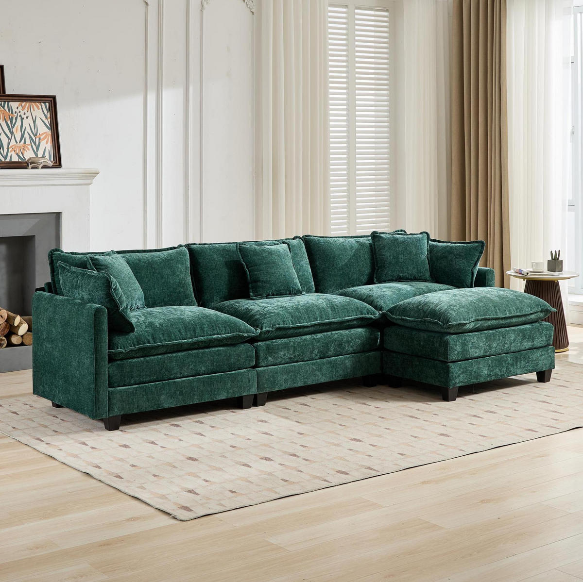 3-SITZER-SOFA aus Chenille in Grün mit modularem Aufbau - Grün, Textil (75/84/289cm) - Modfu