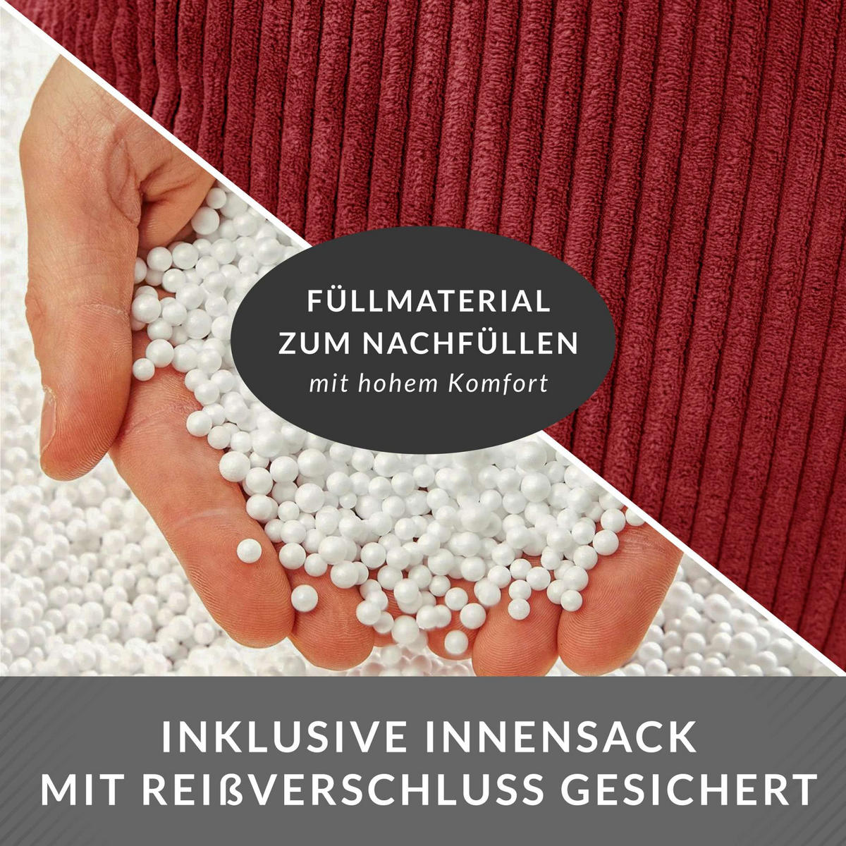 SITZSACK MIT RÜCKENLEHNE Cozy Cord - Rot, Textil (80/90/90cm) - Green Bean