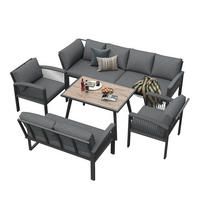 GARTEN-LOUNGE-SET 124/69/86 cm mit Tisch 100/60/72 cm grau aus Metall, Polyester und Holzwerkstoff mit Kissen - Grau, Metall - OKWISH
